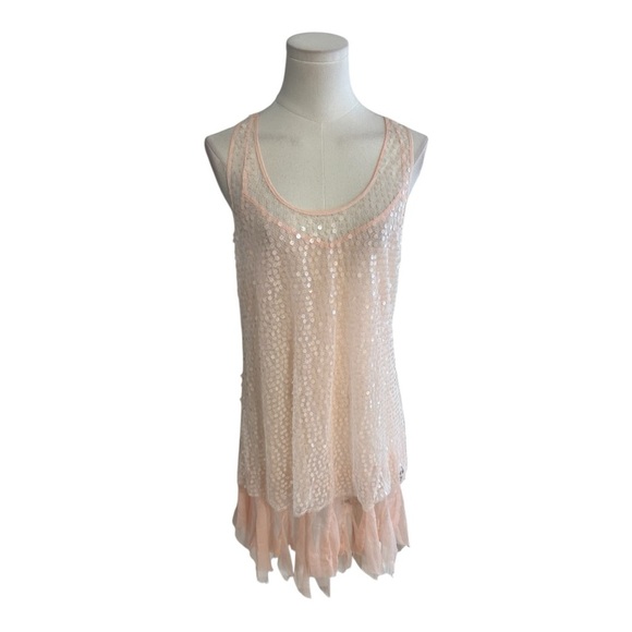 FREE PEOPLE INTIMATELY Shell Pink Sleeveless‎ 2 Piece Dress Sequin Size M Slip - Picture 7 of 10